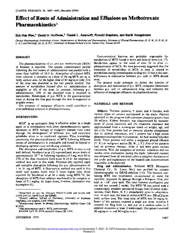 (PDF) Effect of route of administration and effusions on methotrexate ...