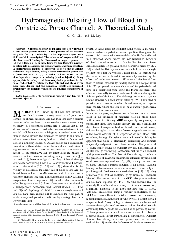 (PDF) Hydromagnetic pulsating flow of blood in a constricted porous channel