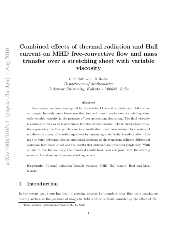 (PDF) Combined effects of thermal radiation and Hall current on MHD ...