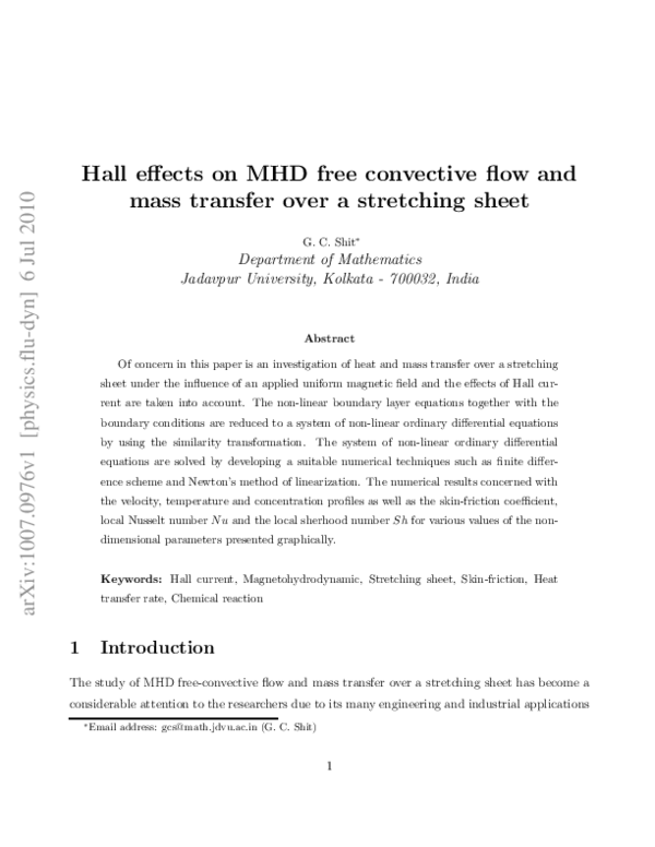 (PDF) Hall effects on MHD free convective flow and mass transfer over a ...
