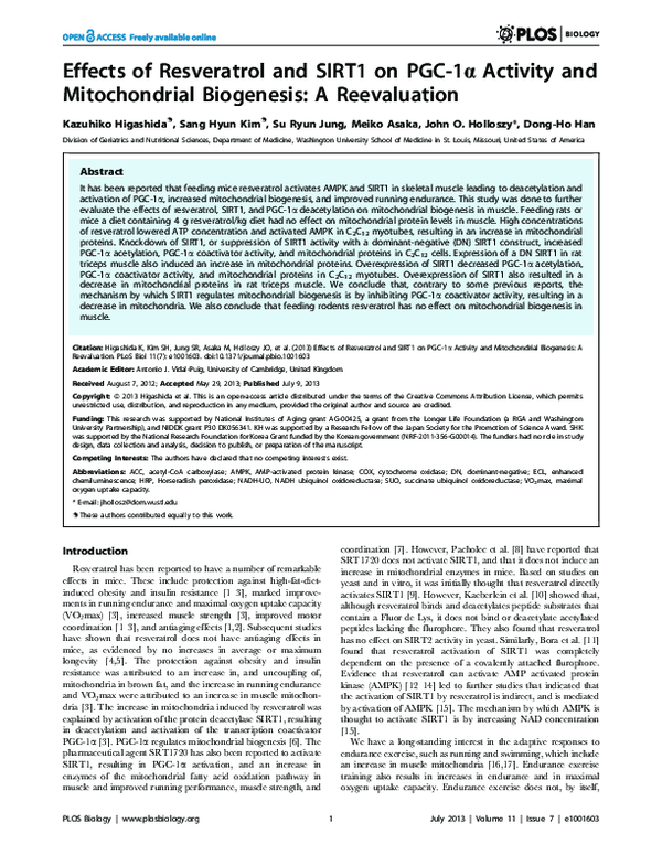 (PDF) Effects of Resveratrol and SIRT1 on PGC-1α Activity and ...