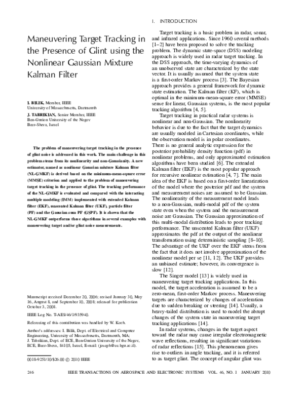 (PDF) Maneuvering Target Tracking in the Presence of Glint using the ...