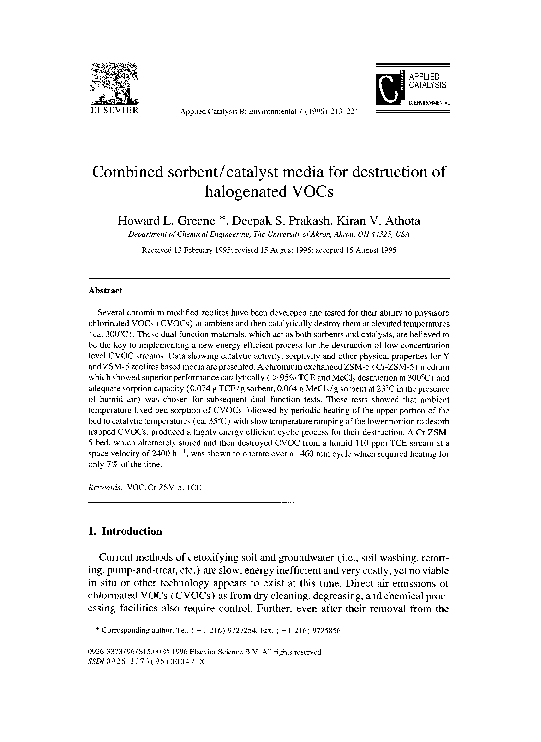 (PDF) Combined Sorbent/Catalyst Media for Destruction of Halogenated VOCs Deepak prakash