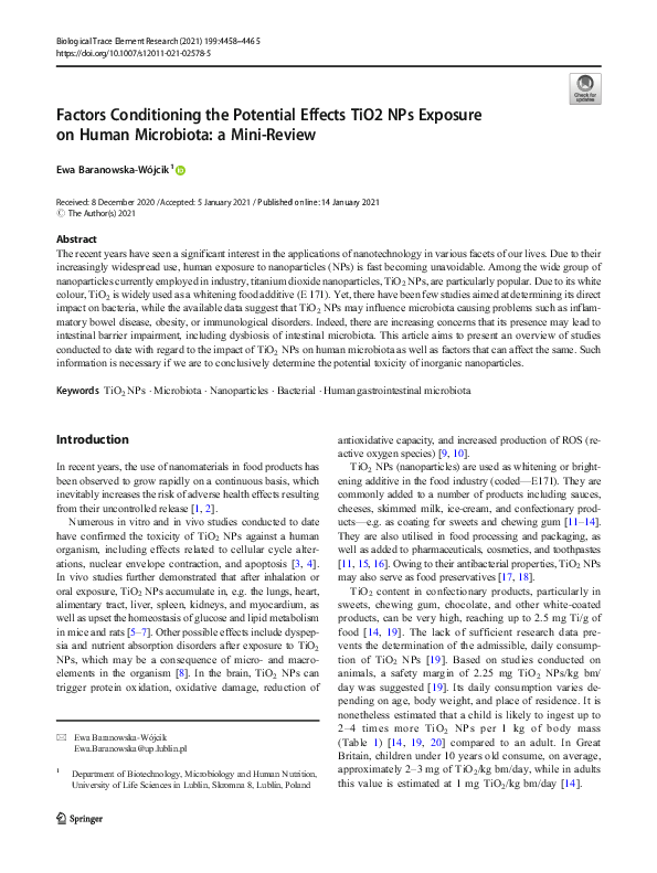 (PDF) Factors Conditioning the Potential Effects TiO2 NPs Exposure on ...