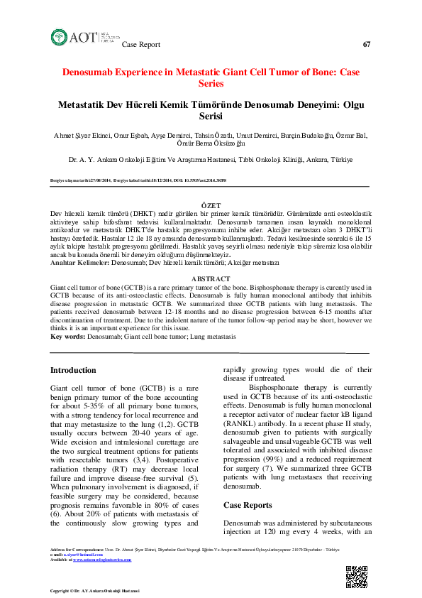 (PDF) Denosumab Experience in Metastatic Giant Cell Tumor of Bone: Case ...