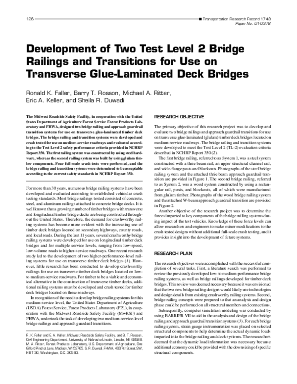 (PDF) Development of Two Test Level 2 Bridge Railings and Transitions ...