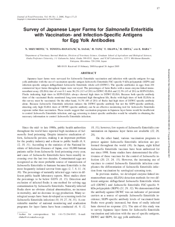 (PDF) Survey of Japanese layer farms for Salmonella enteritidis with ...