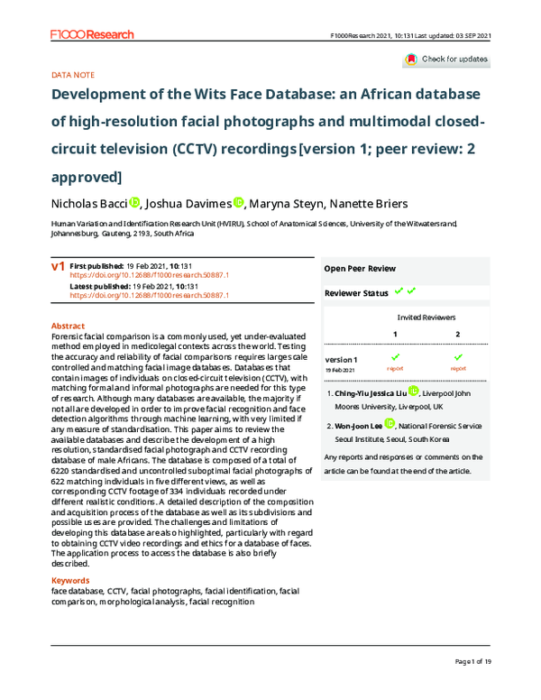 (PDF) Development of the Wits Face Database: an African database of ...
