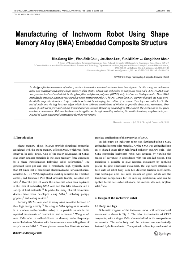 (PDF) Manufacturing of inchworm robot using shape memory alloy (SMA ...
