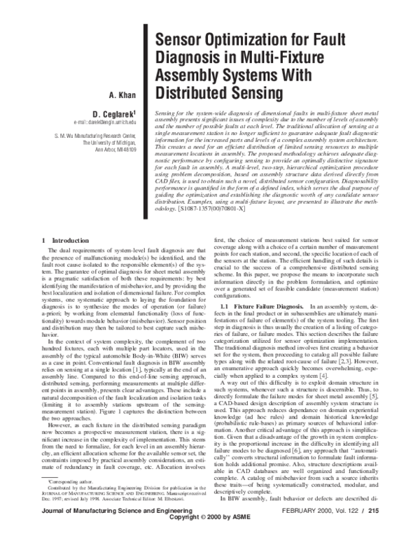 (PDF) Sensor Optimization for Fault Diagnosis in Multi-Fixture Assembly ...
