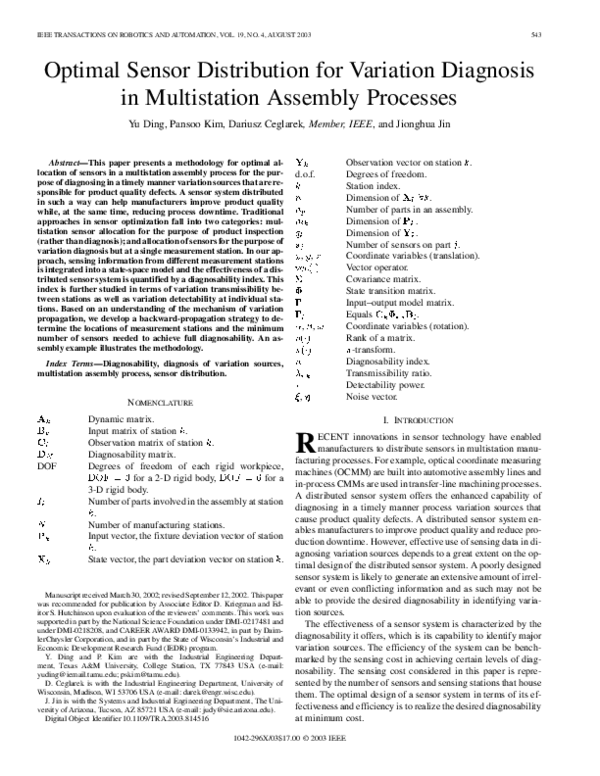 (PDF) Optimal sensor distribution for variation diagnosis in ...