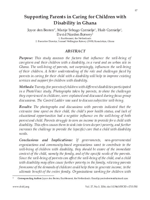 (PDF) Supporting Parents in Caring for Children with Disability in Ghana
