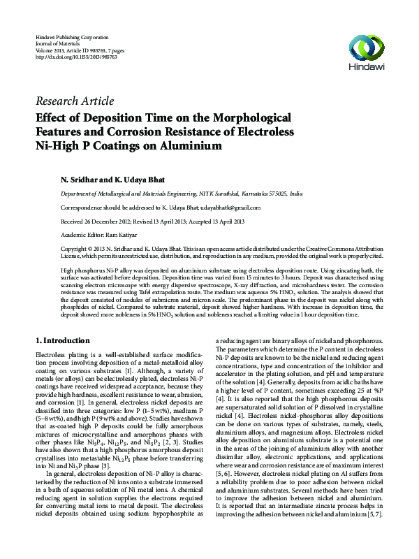 (PDF) Effect of Deposition Time on the Morphological Features and ...