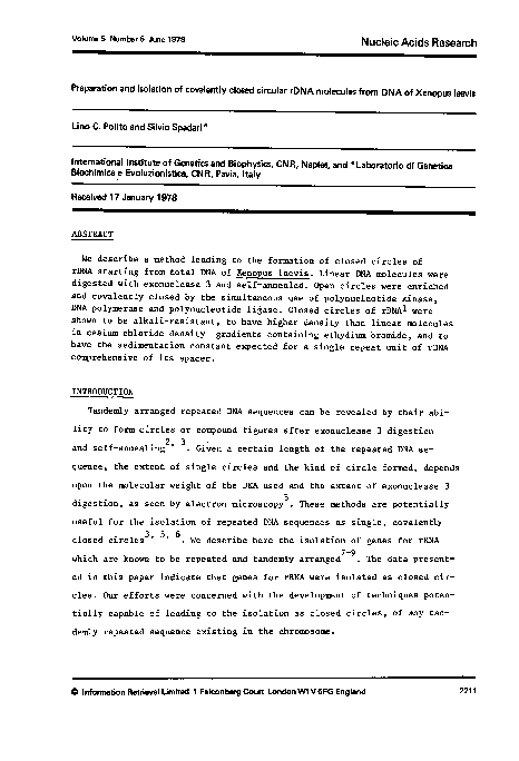 (PDF) Preparation and isolation of covalently closed circular rDNA