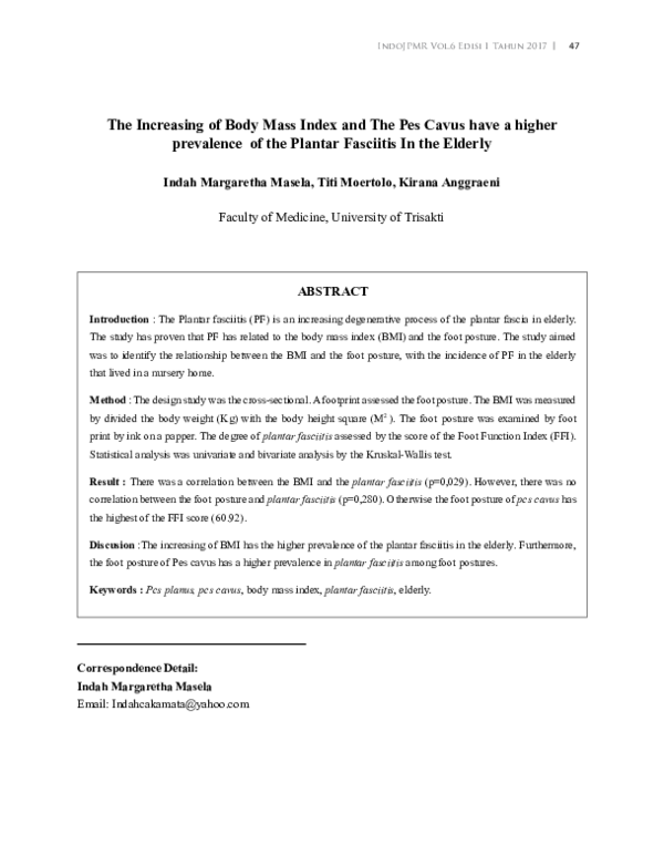 (PDF) The Increasing of Body Mass Index and The Pes Cavus have a higher ...