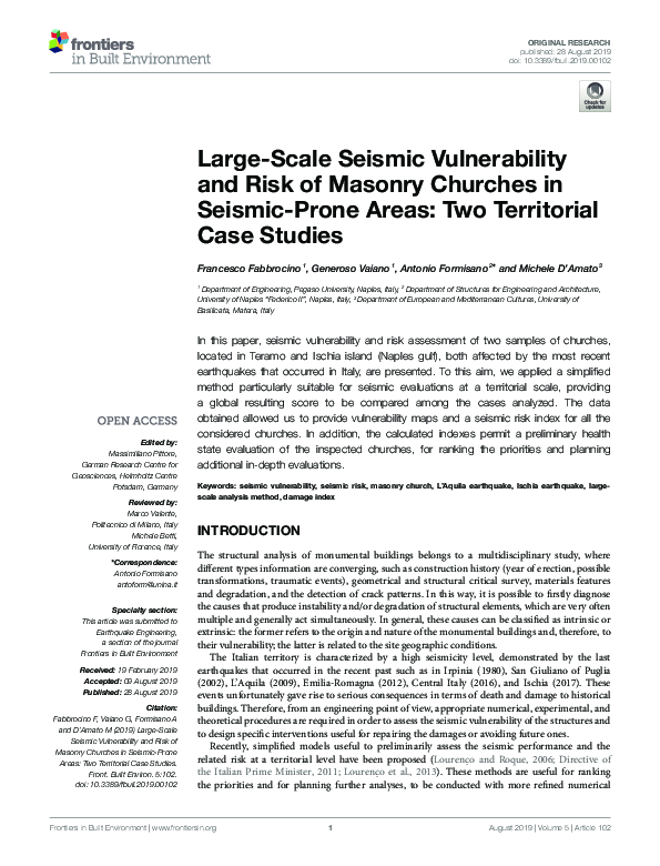 (PDF) Large-Scale Seismic Vulnerability and Risk of Masonry Churches in ...