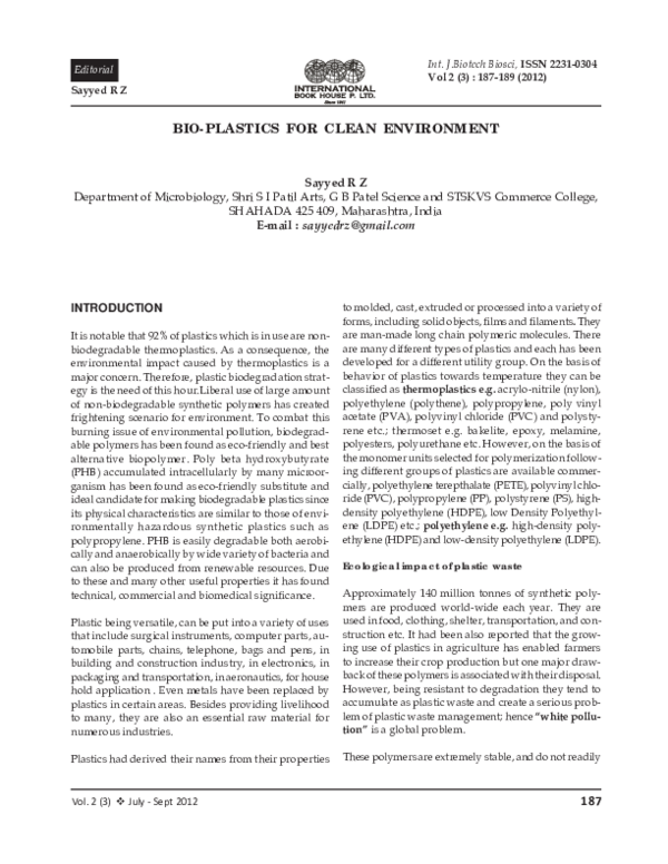 (PDF) Bioplastic for clean Environment