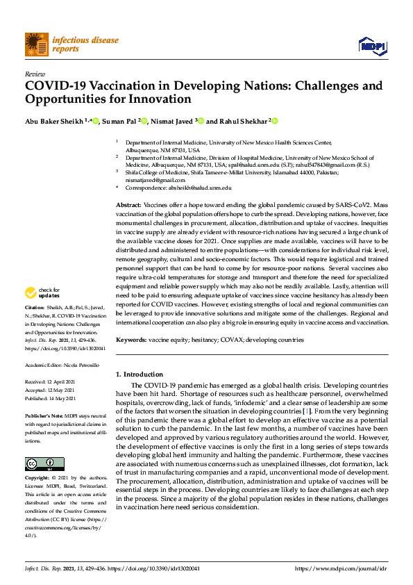 (PDF) COVID-19 Vaccination in Developing Nations: Challenges and ...