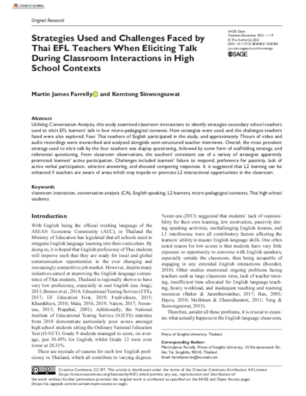 (PDF) Strategies Used and Challenges Faced by Thai EFL Teachers When ...