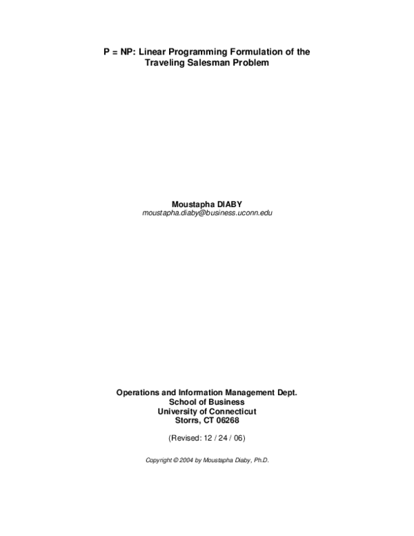 (PDF) The traveling salesman problem: A Linear programming formulation of