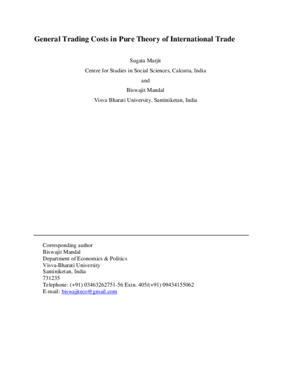 (PDF) General trading costs in pure theory of international trade