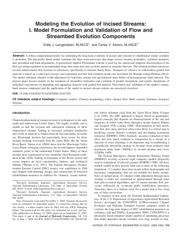 (PDF) Modeling the Evolution of Incised Streams: I. Model Formulation ...