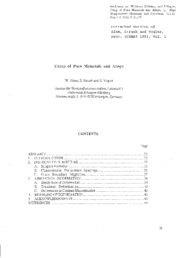 (PDF) Creep of Pure Materials and Alloys