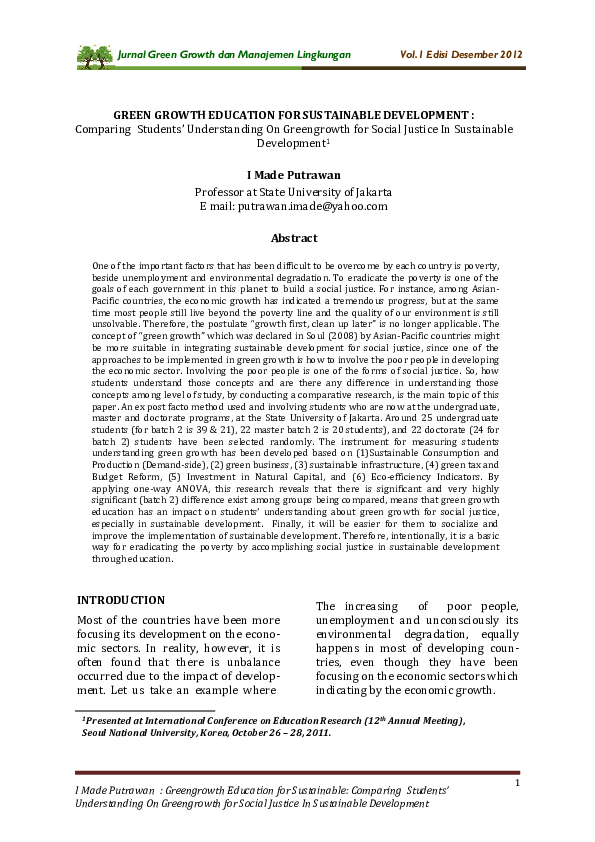 (PDF) GREEN GROWTH EDUCATION FOR SUSTAINABLE DEVELOPMENT Comparing ...