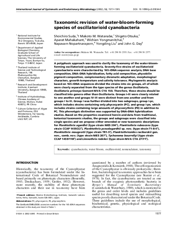 (PDF) Taxonomic revision of waterbloomforming species of