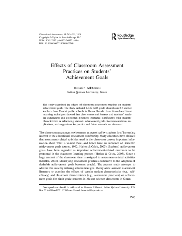 (PDF) Effects of Classroom Assessment Practices on Students ...