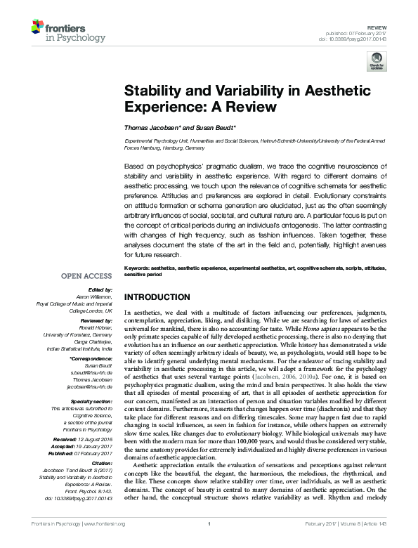 (PDF) Stability and Variability in Aesthetic Experience: A Review