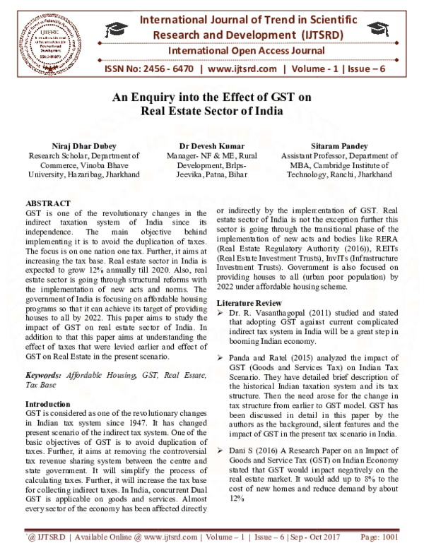 (PDF) An Enquiry Into the Effect of GST on Real Estate Sector of India