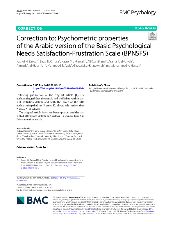 (PDF) Correction to: Psychometric properties of the Arabic version of ...