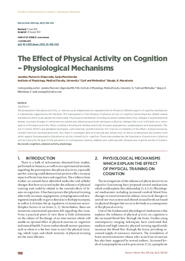 (PDF) The effect of physical activity on cognition - physiological ...
