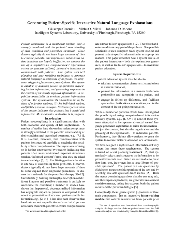 (PDF) Generating patient-specific interactive natural language explanations