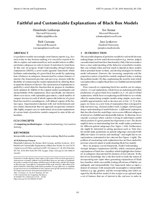 (PDF) Faithful and Customizable Explanations of Black Box Models