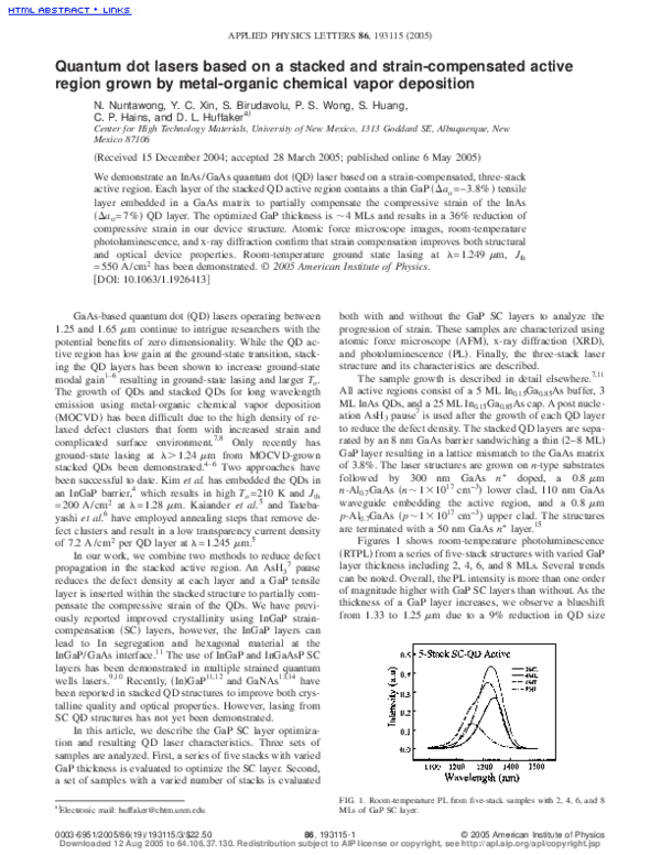 (PDF) Quantum dot lasers based on a stacked and strain-compensated ...