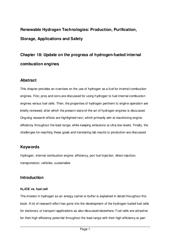 (PDF) Update on the Progress of Hydrogen-Fueled Internal Combustion Engines