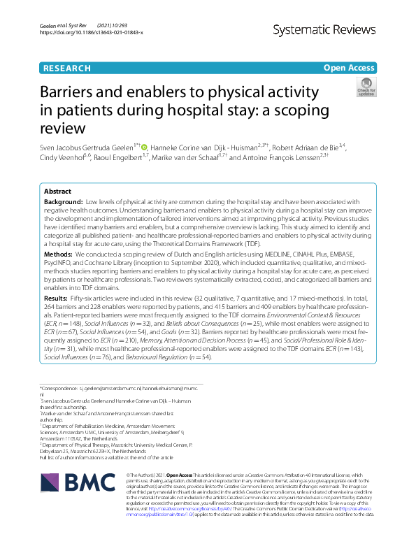 (PDF) Barriers and enablers to physical activity in patients during ...