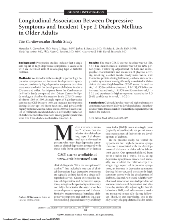 (PDF) Longitudinal Association Between Depressive Symptoms and Incident ...