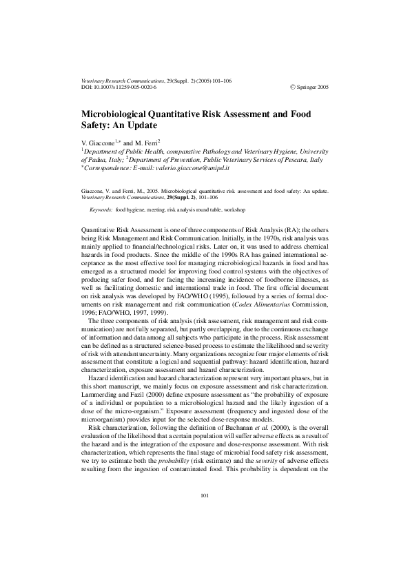 (PDF) Microbiological Quantitative Risk Assessment and Food Safety: An ...