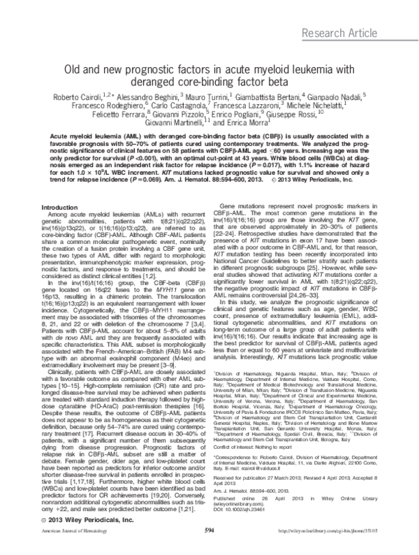 (PDF) Old and new prognostic factors in acute myeloid leukemia with ...