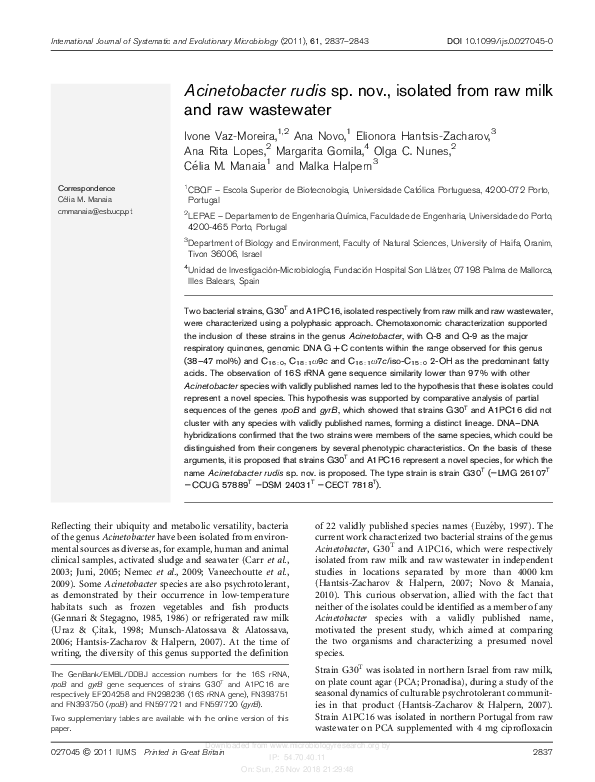 (PDF) Acinetobacter rudis sp. nov., isolated from raw milk and raw ...