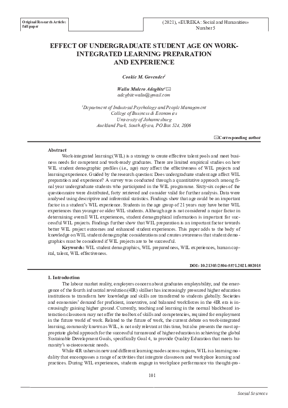 (PDF) Effect of undergraduate student age on work-integrated learning ...