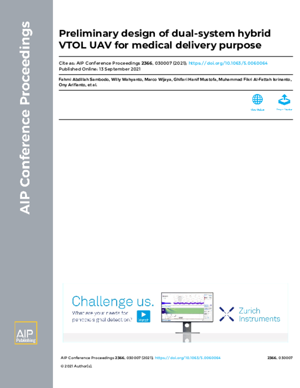 (PDF) Preliminary design of dual-system hybrid VTOL UAV for medical ...