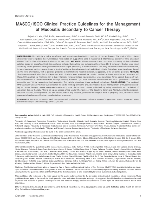 (PDF) MASCC/ISOO clinical practice guidelines for the management of ...