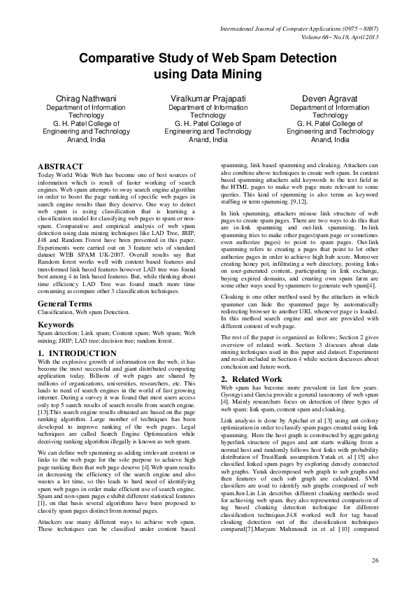 (PDF) Comparative Study of Web Spam Detection using Data Mining