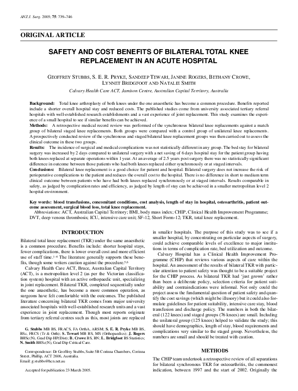 (PDF) Safety and cost benefits of bilateral total knee replacement in ...