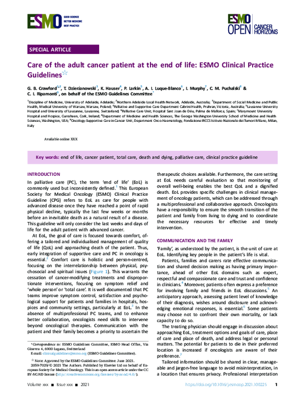 (PDF) Care of the adult cancer patient at the end of life: ESMO ...