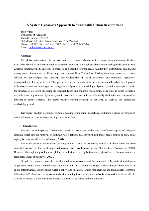(PDF) A System Dynamics Approach to Sustainable Urban Development